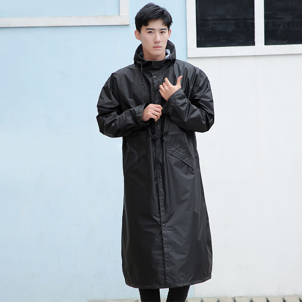 Oce 남자 여자 방수 우비 휴대용 우의 XL 블랙 휴대용 바람막이 비 코트 도롱이 후드 코트