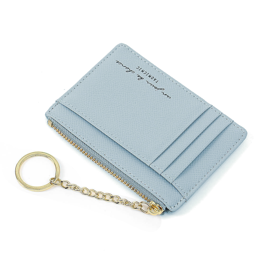 Oce 예쁜 동전 포켓 레더 신분증 얇은 지갑 블루 신분증 지퍼 포켓 빈티지 지폐 클립 라운딩 카드지갑