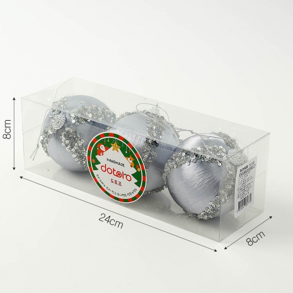 [도토로] 로열실버 글리터 장식볼 3p세트(8cm) (실키프린세스)   