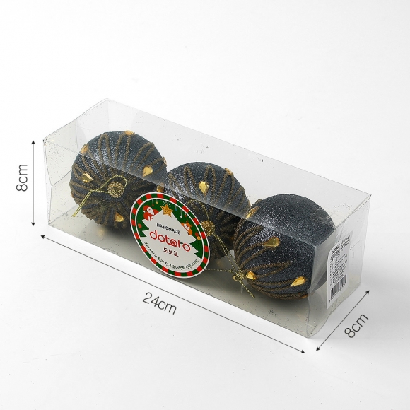 [도토로] 다크블루 글리터 장식볼 3p세트(8cm) (큐빅드레스)   