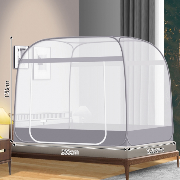 [리빙피스] 더촘촘 사각 원터치 침대모기장(120x200cm) (그레이)