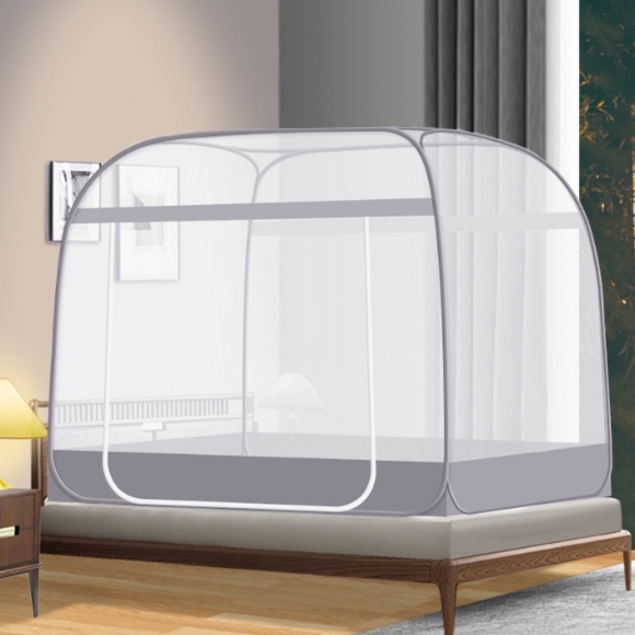 [리빙피스] 더촘촘 사각 원터치 침대모기장(120x200cm) (그레이)