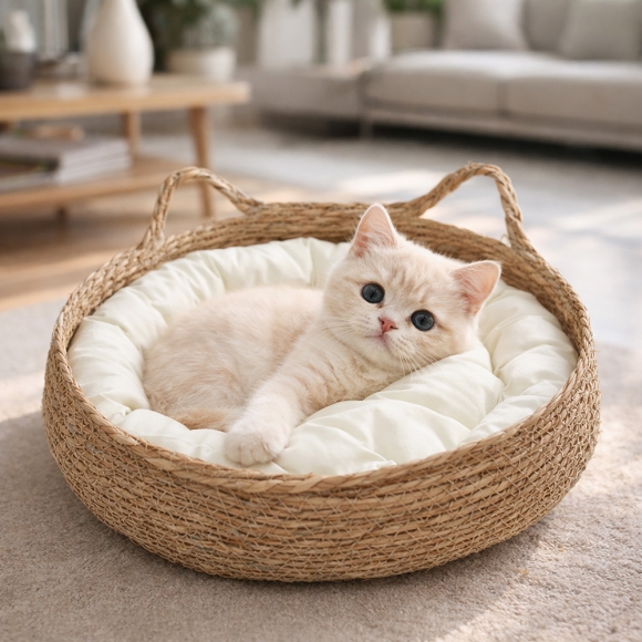 쫑긋 고양이 바구니 하우스(40cm) (화이트)