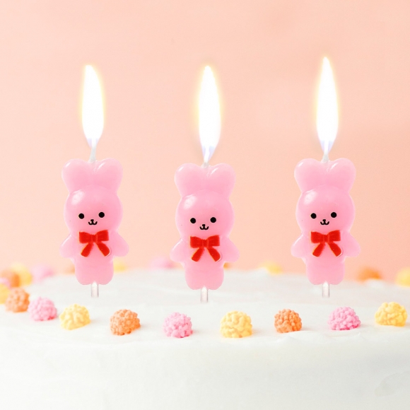해피니스 리본토끼 생일초 3개입 x 3세트(핑크)