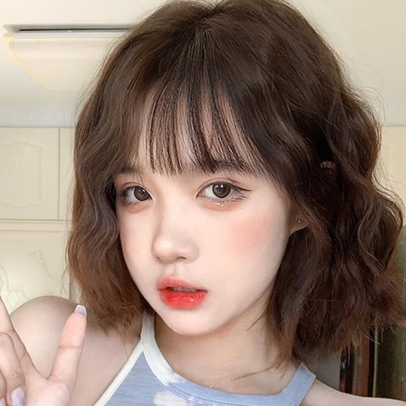 [언니네 가발] 물결펌 단발머리 통가발(브라운)