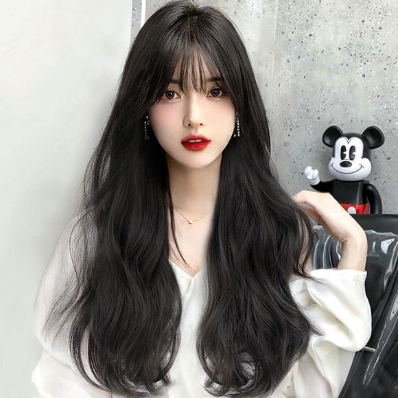 [언니네 가발] 루즈 웨이브 긴머리 통가발(블랙)
