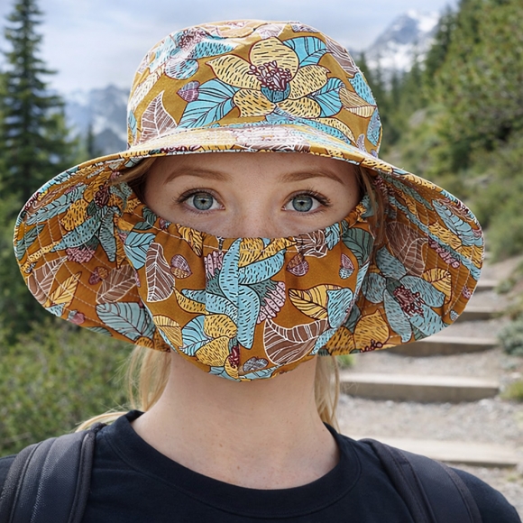 플라워 마스크 일체형 모자(머스타드)