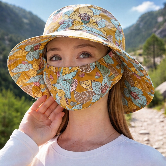 플라워 마스크 일체형 모자(머스타드)