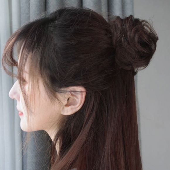 [언니네 가발] 똥머리 집게핀 가발(파마머리) (브라운)  