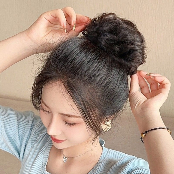 [언니네 가발] 인모 올림머리 곱창밴드 가발(파마머리) (브라운)  