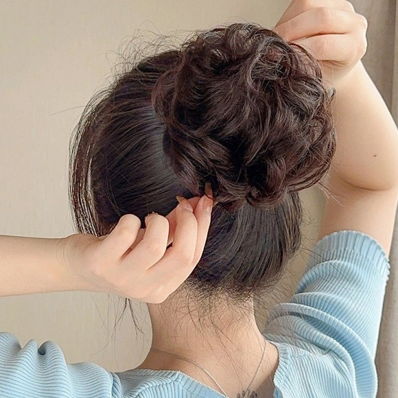 [언니네 가발] 인모 올림머리 곱창밴드 가발(파마머리) (브라운)  