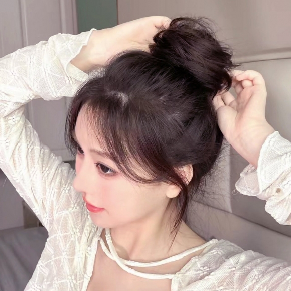 [언니네 가발] 인모 올림머리 곱창밴드 가발(생머리) (브라운)   