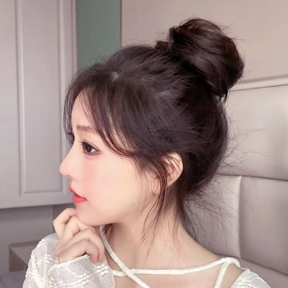 [언니네 가발] 인모 올림머리 곱창밴드 가발(생머리) (브라운)   