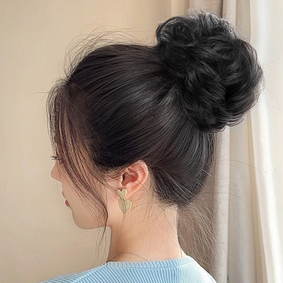 [언니네 가발] 인모 올림머리 곱창밴드 가발(파마머리) (블랙)   