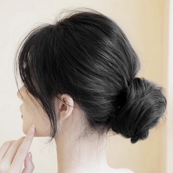 [언니네 가발] 인모 올림머리 곱창밴드 가발(생머리) (블랙) 