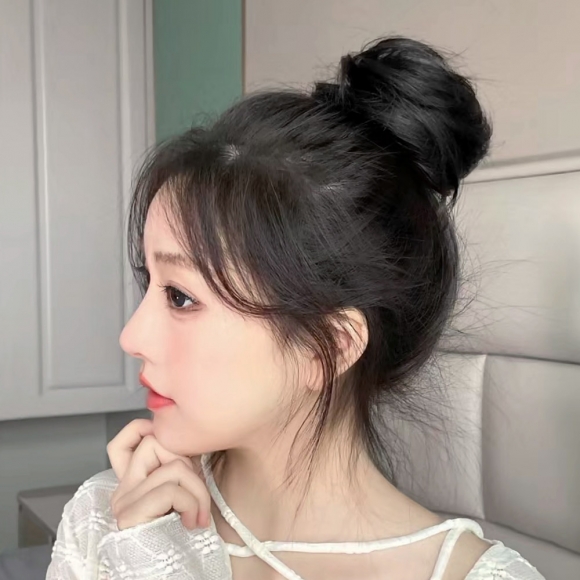 [언니네 가발] 인모 올림머리 곱창밴드 가발(생머리) (블랙) 