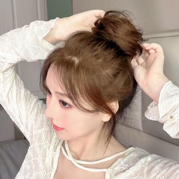[언니네 가발] 인모 올림머리 곱창밴드 가발(생머리) (라이트브라운)   