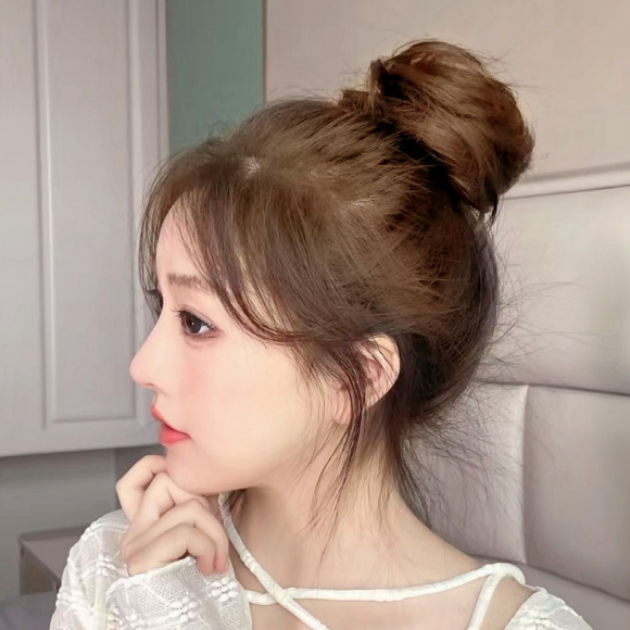 [언니네 가발] 인모 올림머리 곱창밴드 가발(생머리) (라이트브라운)   