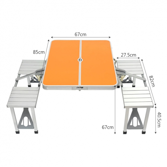 4인용 의자 일체형 접이식 캠핑테이블(오렌지)
