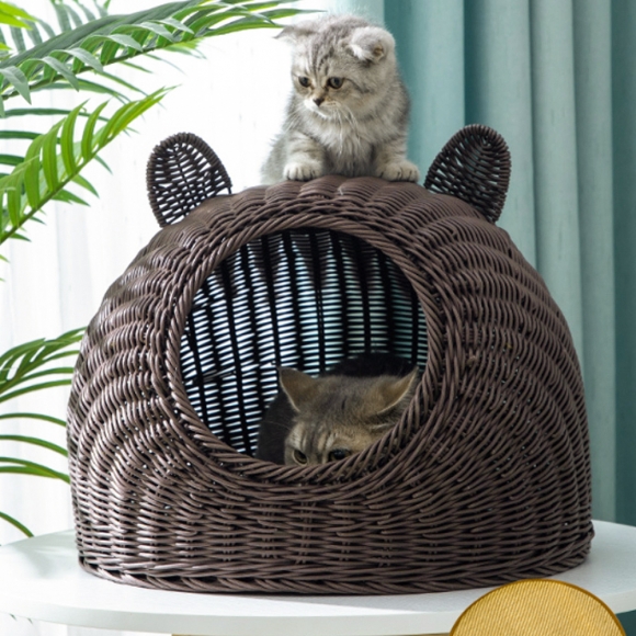 고양이 라탄패턴 숨숨집(38cm) (커피)