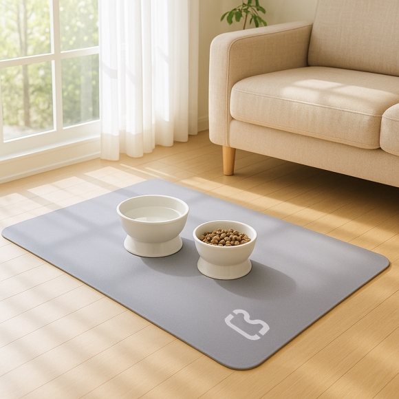 흡수왕 규조토 반려동물 식기매트(90x60cm) (부엉이) (그레이)