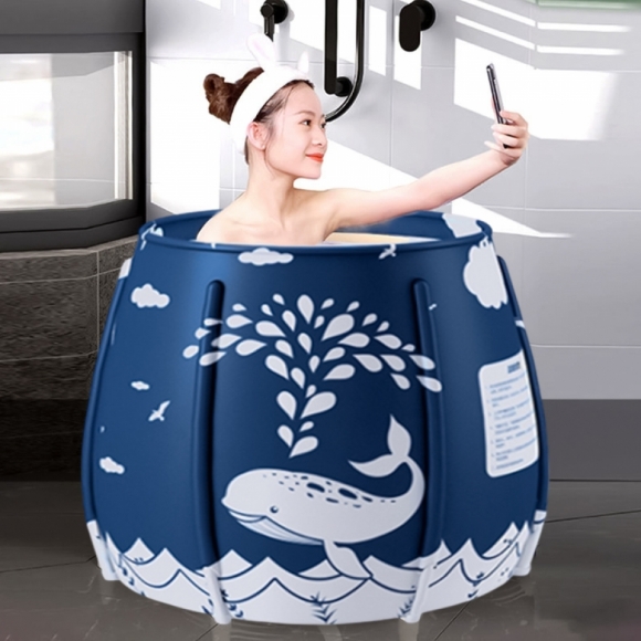 항아리 접이식 간이 욕조 세트(250L) (다크 블루)