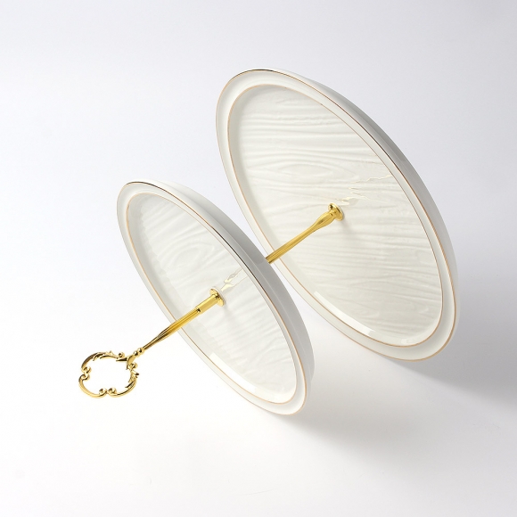티쉘 원형 2단 도자기 디저트 트레이(25.5cm) (화이트)