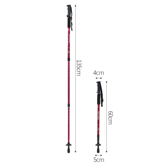 원트레킹 3단 길이조절 등산스틱(135cm) (레드)