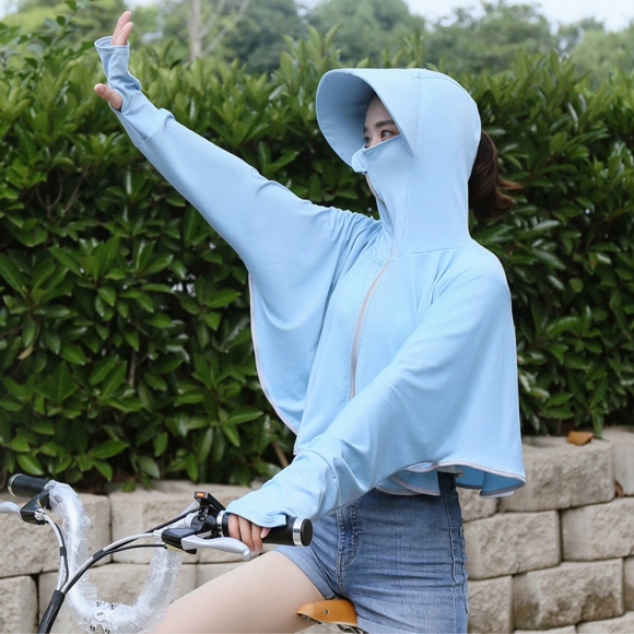 자외선차단 크롭 후드 집업(블루)
