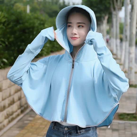 자외선차단 크롭 후드 집업(블루)
