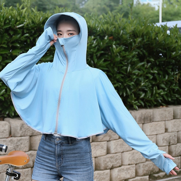 자외선차단 크롭 후드 집업(블루)