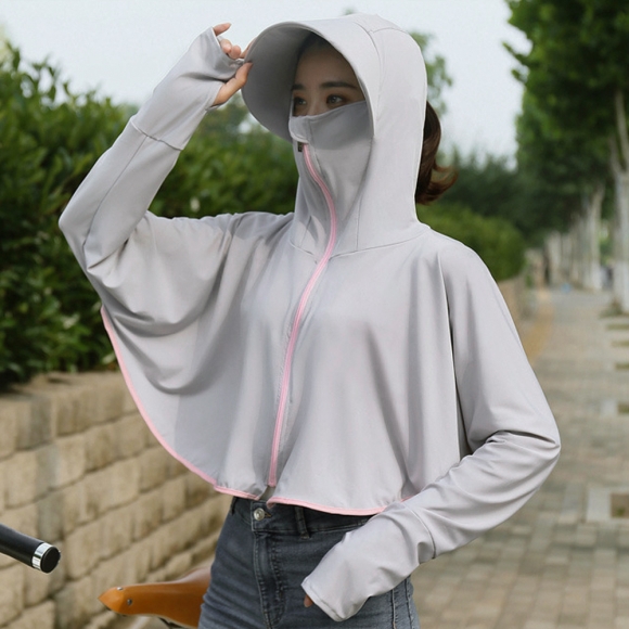 자외선차단 크롭 후드 집업(그레이)