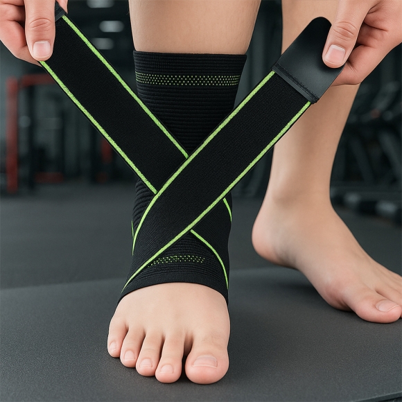 1p 앵클가드 실리콘+압박밴드 발목 보호대(XL) (그린)