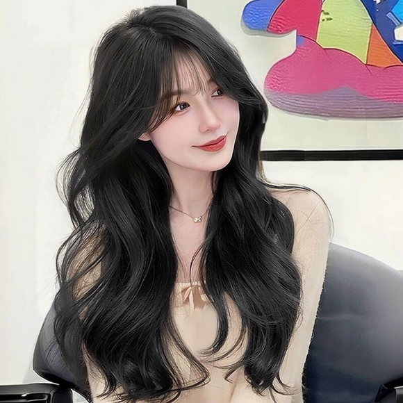 [언니네 가발] 내추럴 웨이브 긴머리 통가발(블랙)