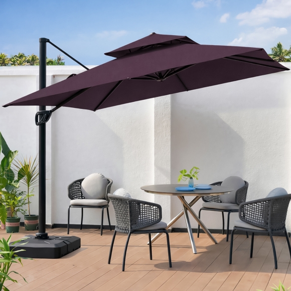 쏠브리즈 태양광 LED 대형 파라솔(300cm) (와인)