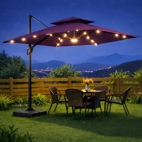 쏠브리즈 태양광 LED 대형 파라솔(300cm) (와인)