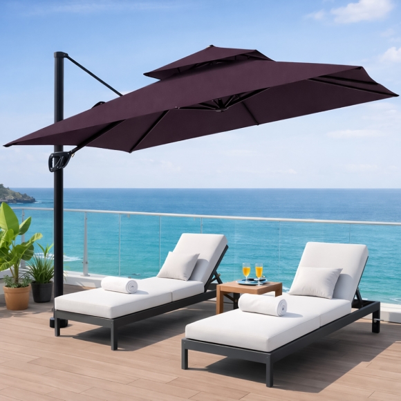 쏠브리즈 태양광 LED 대형 파라솔(300cm) (와인)