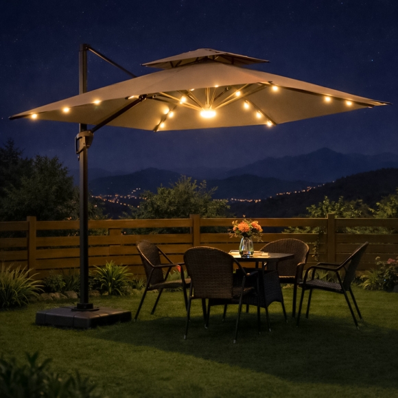 쏠브리즈 태양광 LED 대형 파라솔(300cm) (베이지)