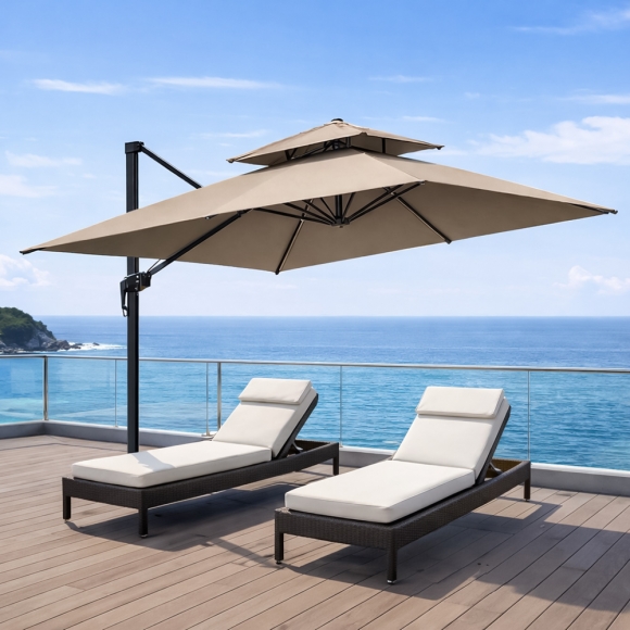 쏠브리즈 태양광 LED 대형 파라솔(300cm) (베이지)