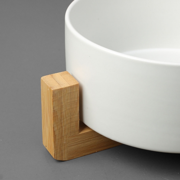 반려동물 우드받침 도자기식기(16cm) (화이트)