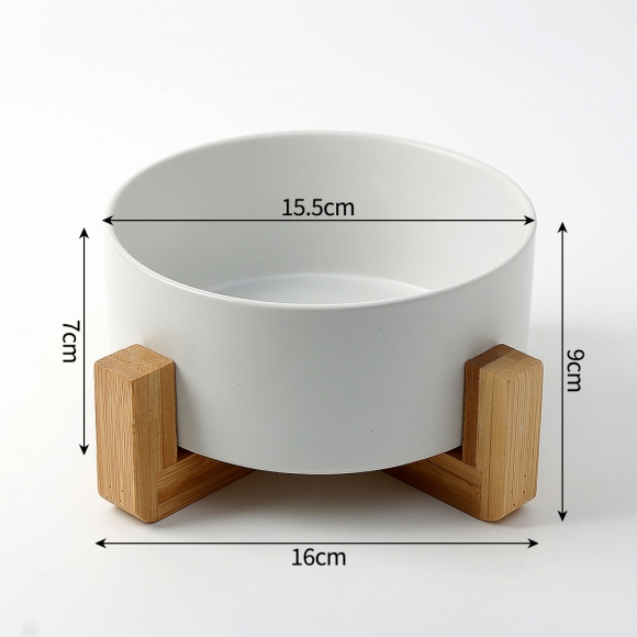 반려동물 우드받침 도자기식기(16cm) (화이트)