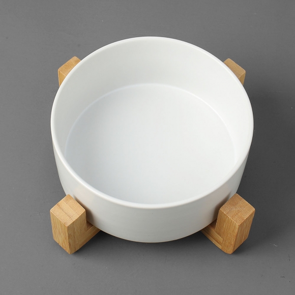 반려동물 우드받침 도자기식기(16cm) (화이트)