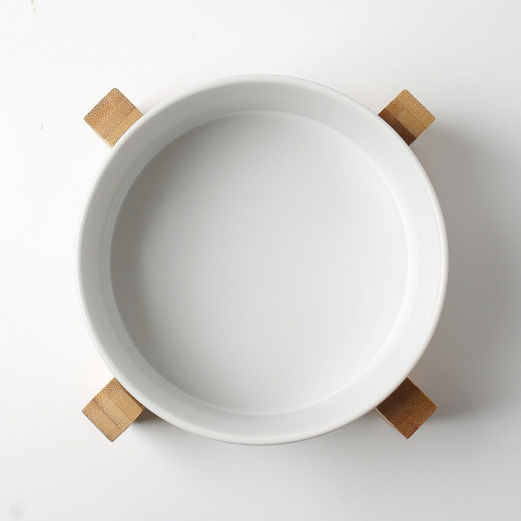 반려동물 우드받침 도자기식기(16cm) (화이트)