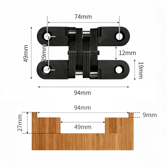 [영달철물] 하이덱스 히든 경첩(94mm) (블랙)
