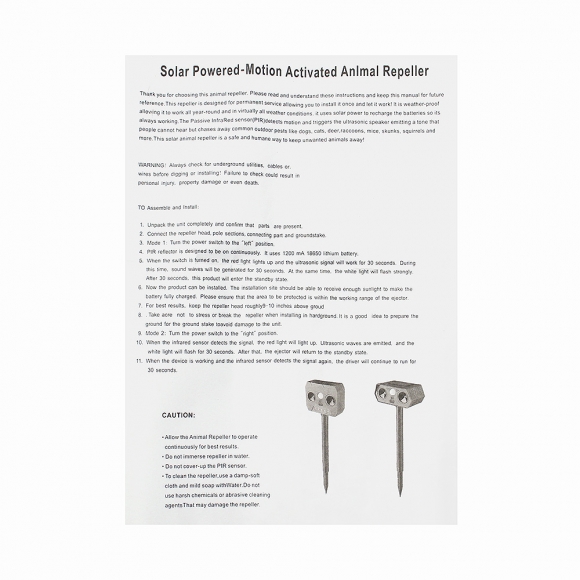 태양광 LED 초음파 동물 퇴치기 A-1