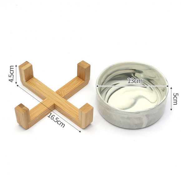 반려동물 우드받침 도자기식기(13cm) (마블그레이)