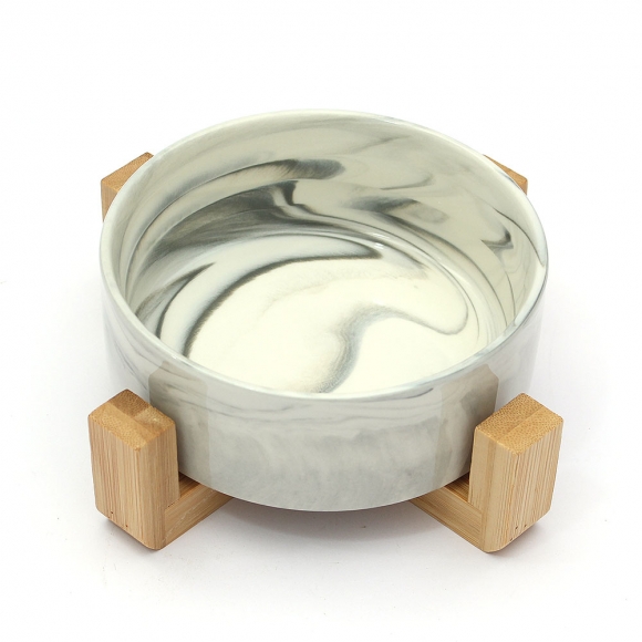 반려동물 우드받침 도자기식기(13cm) (마블그레이)