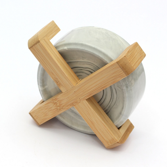 반려동물 우드받침 도자기식기(13cm) (마블그레이)