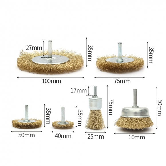 전동드릴용 와이어 브러쉬 6종세트(라운드 생크) (C타입)