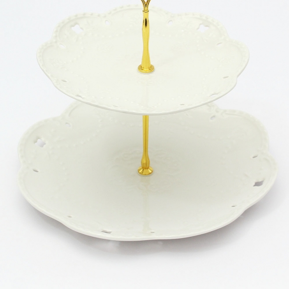 [쿠킹홈] 플레르 2단 도자기 디저트 트레이(골드) (마케팅전용)